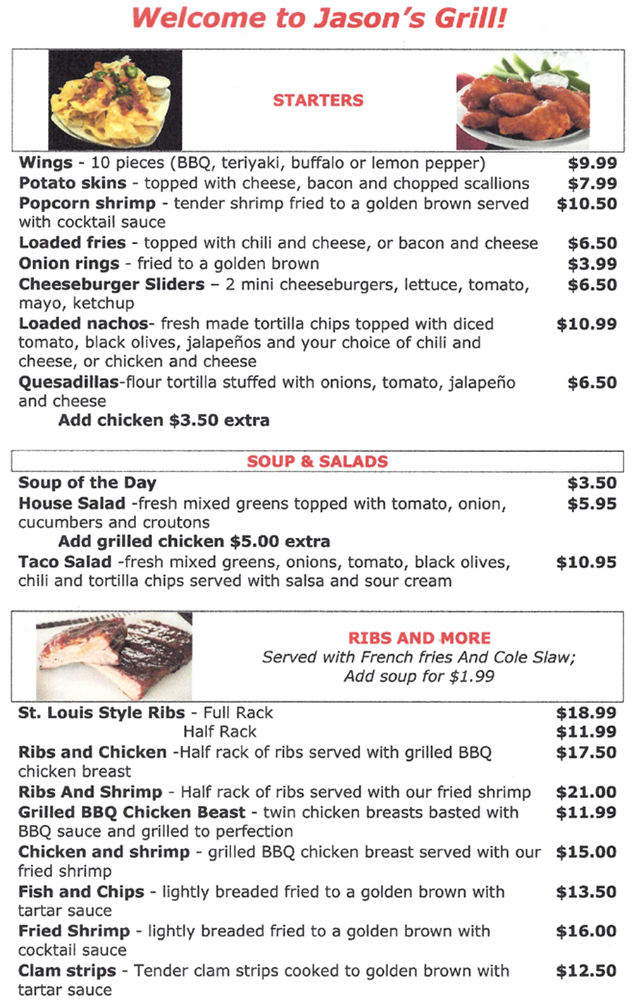 Our exciting new menu at Jason's Grill in Enfield, CT