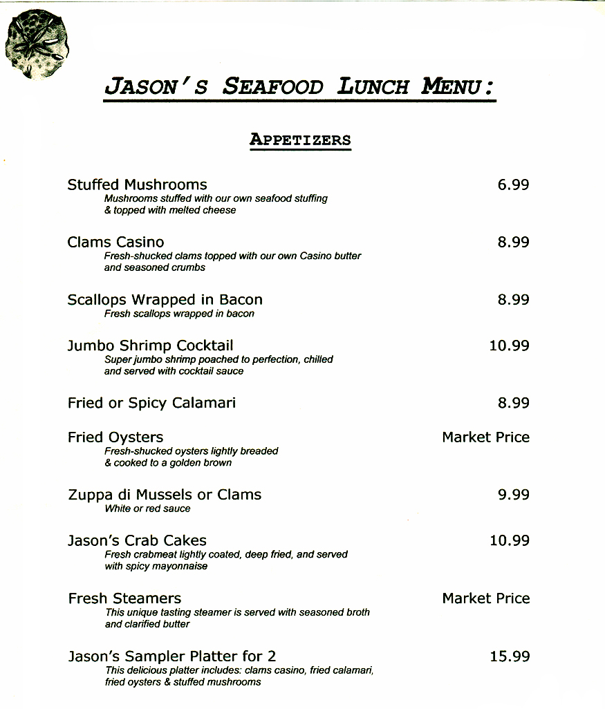 Appetizers on Jason's Seafood Lunch Menu